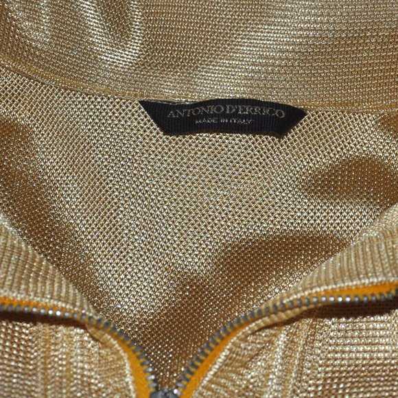 ANTONIO D'ERRICO Tailored Zip-up Jacket Metallic Shiny Yellow Mesh Gold Italy 48 - Picture 9 of 9